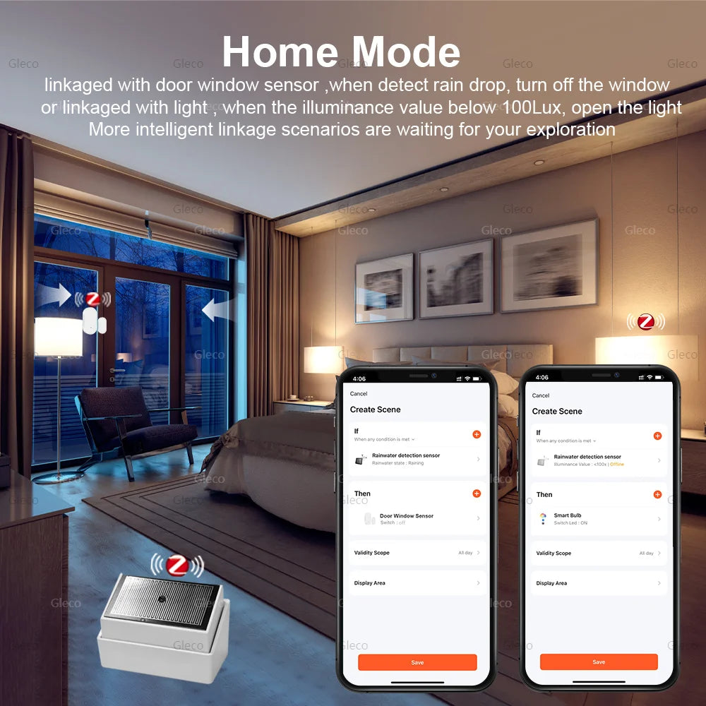 Zigbee 3.0 Rain Sensor Detector Rain Drop Sensor Build-in Light Detection APP Real-time Monitor For Smart Home
