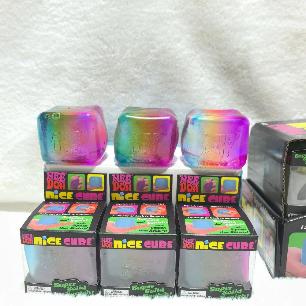 Schylling Nee Doh Rainbow Cube Soft Squishy Fidget Toy Fingertip Stress Relief Surprise Blind Box Sensory Relax Gift