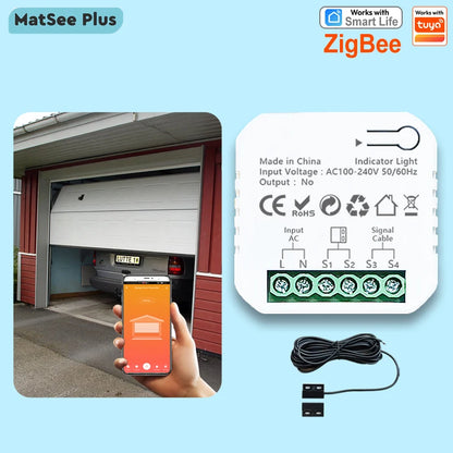 Smart Life ZigBee Garage Door Opener Controller App Remote Control Works with Tuya Alexa Google Home Zigbee2MQTT Gateway Needed