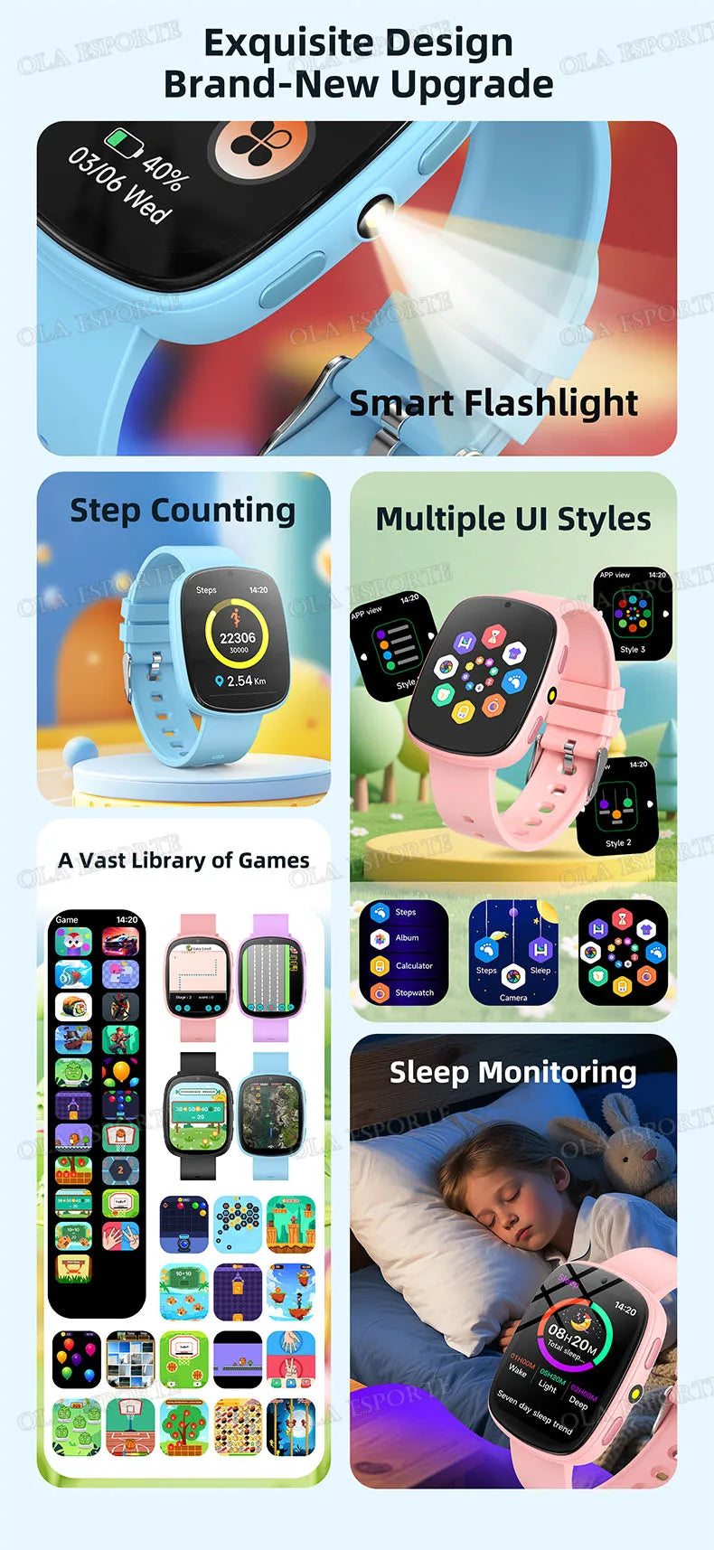 2026 Kids Games Smartwatch 1.83''HD Screen Camera 22 Interesting Games Sleep Monitor Alarm Clock Calculator Children Watch MA27