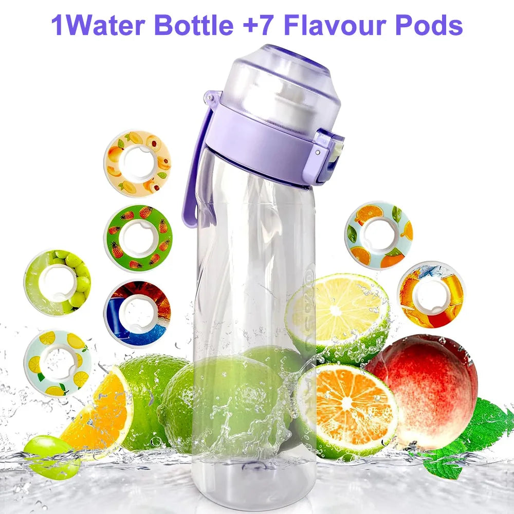 Flavored Water Bottle 650ml Sports Alr Up Drinking Bottle 7 Fruit Fragrance Pods Water Cup for Outdoor Camping Fitness Fashion