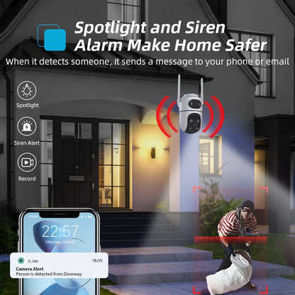 4K 8MP Dual Lens Wifi Surveillance Camera 4X Digital Zoom AI Human Detect ONVIF Wireless Outdoor Security PTZ IP Cameras