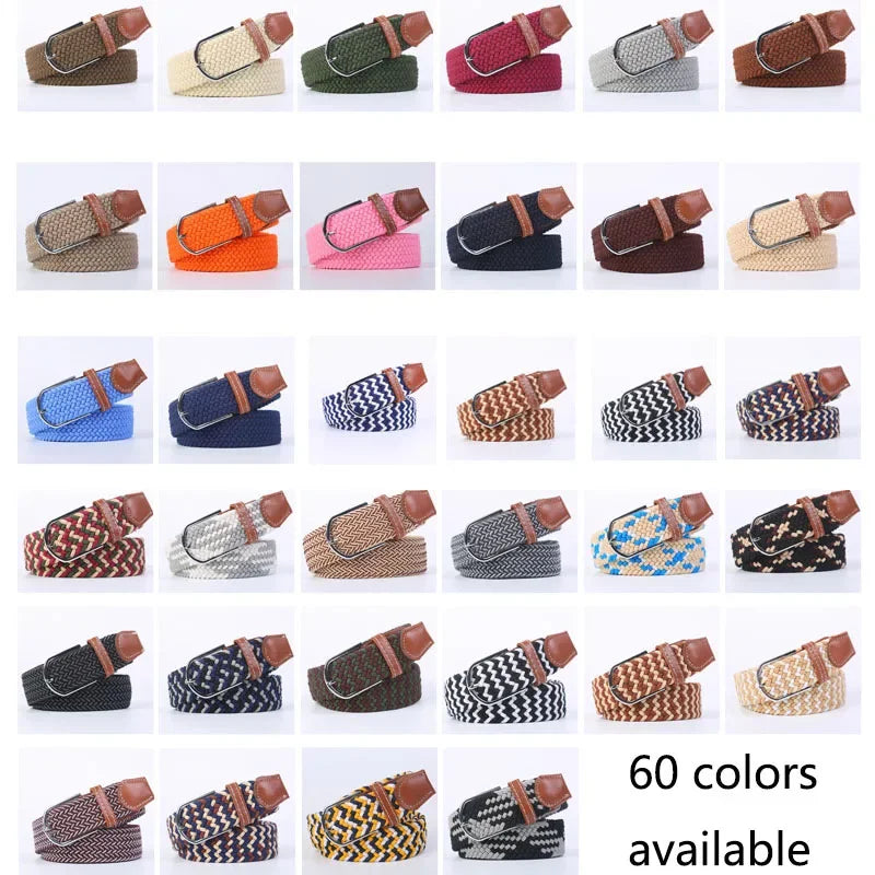 Women Casual Knitted Elastic Belt Pin Buckle Webbing Strap Woven Canvas Braided Stretch  - Belts for Men