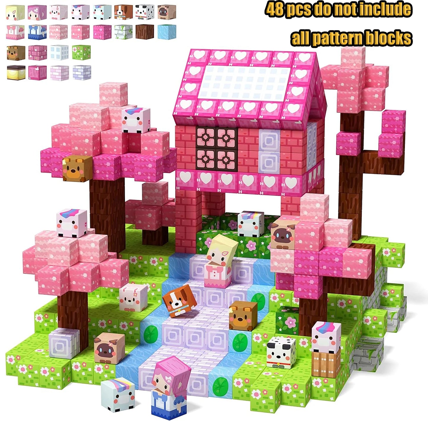 Magnetic Building Blocks Mine World Magnetic Forest Ender Lava  Construction Brick Cube STEM Toy Set Gift for Boy Girl Children