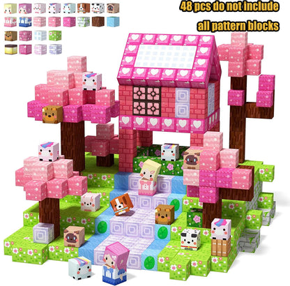Magnetic Building Blocks Mine World Magnetic Forest Ender Lava  Construction Brick Cube STEM Toy Set Gift for Boy Girl Children