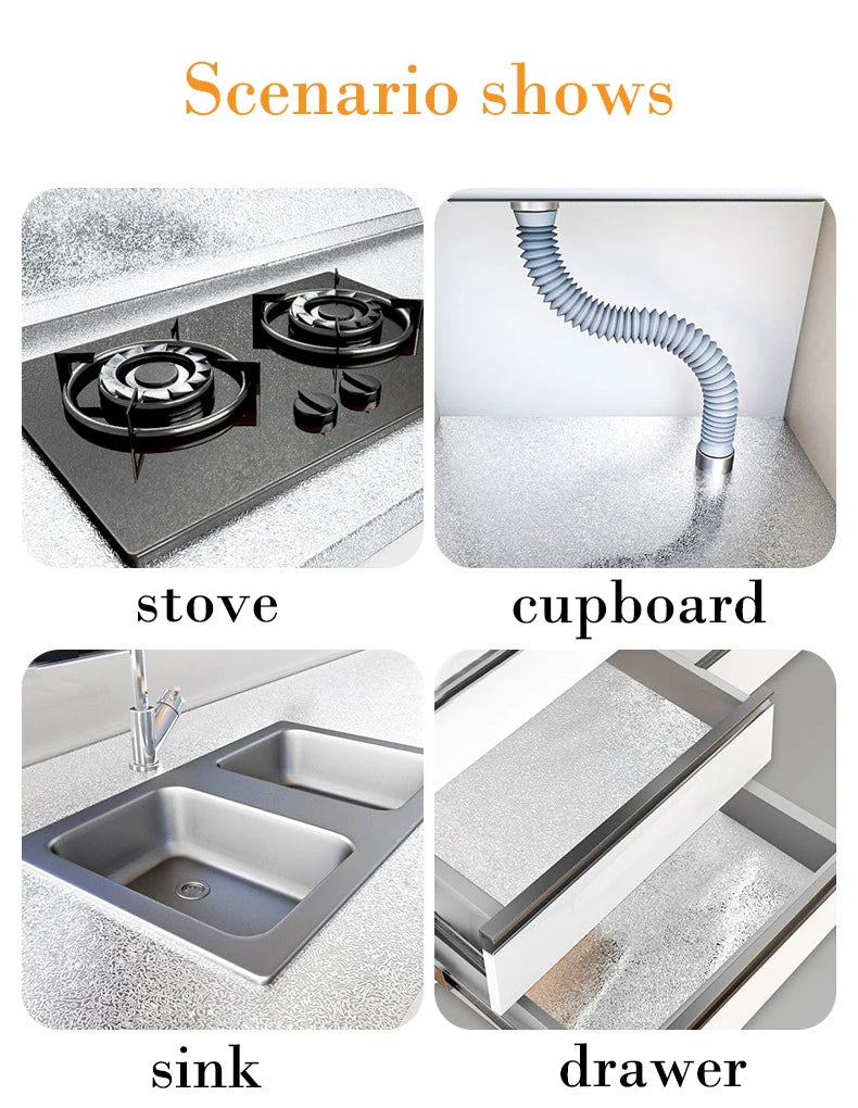 kitchen stickers self-adhesive aluminum foil anti-oil waterproof wallpaper for countertops drawers cabinets shelves line