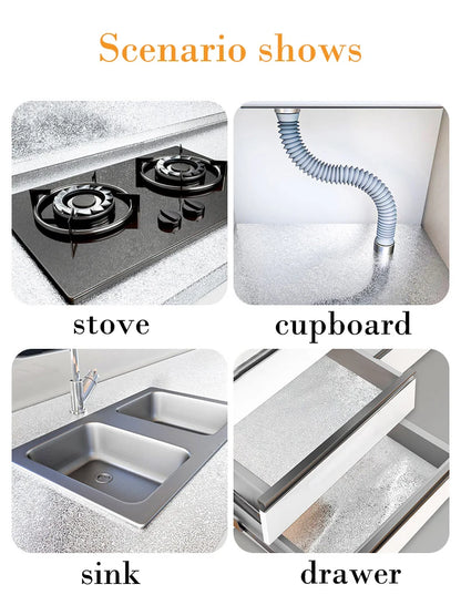 kitchen stickers self-adhesive aluminum foil anti-oil waterproof wallpaper for countertops drawers cabinets shelves line