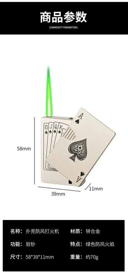Creative Playing Cards Ace of Spades Lighter Butane Windproof Straight Metal Lighter Metal Fun Toy for Men Smoking Accessories