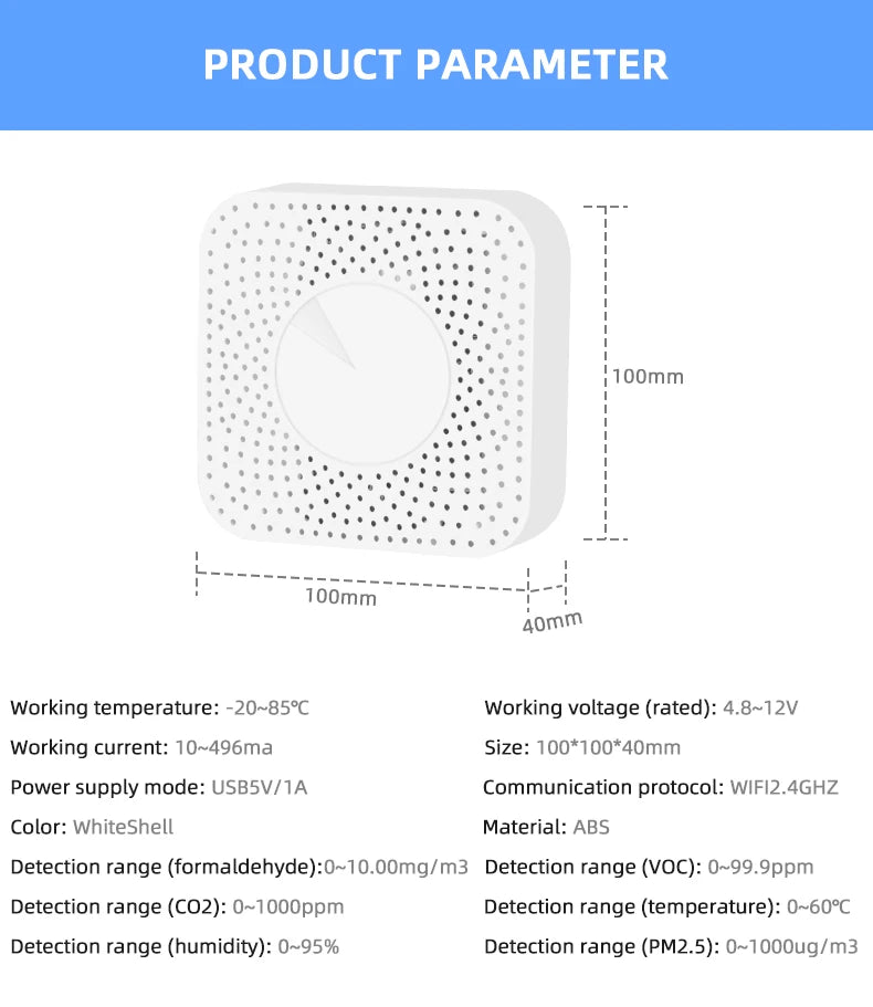 Tuya ZigBee/WiFi Air Quality Detector PM2.5 Formaldehyde VOC CO2 Temperature Humidity 6in1 Smart Air Box Sensor Via Alexa Google