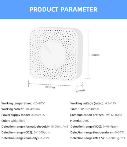 Tuya ZigBee/WiFi Air Quality Detector PM2.5 Formaldehyde VOC CO2 Temperature Humidity 6in1 Smart Air Box Sensor Via Alexa Google