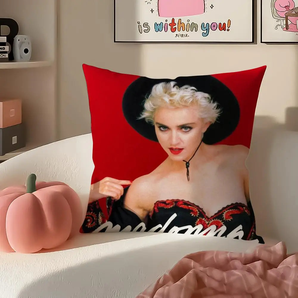 Iconic Pop American Singer M-Madonna Cushion Cover Pillowcase Short Plush Invisible zipper Room Sofa Cushion Cover