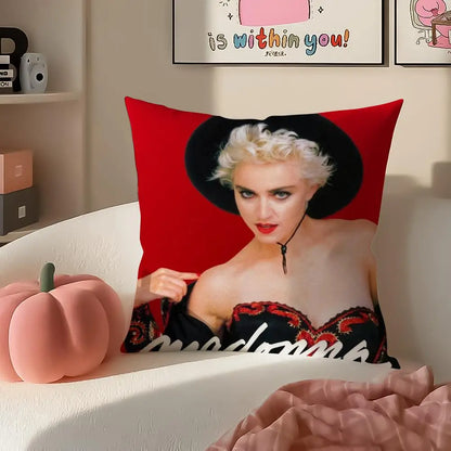 Iconic Pop American Singer M-Madonna Cushion Cover Pillowcase Short Plush Invisible zipper Room Sofa Cushion Cover