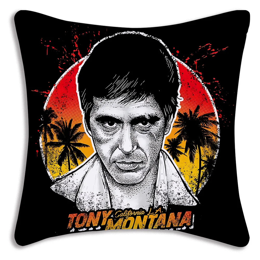 Hot Classic Movie Scarfaces Pillow Covers Cartoon Sofa Decorative Home Double-sided Printing Short Plush Cute Cushion Cover