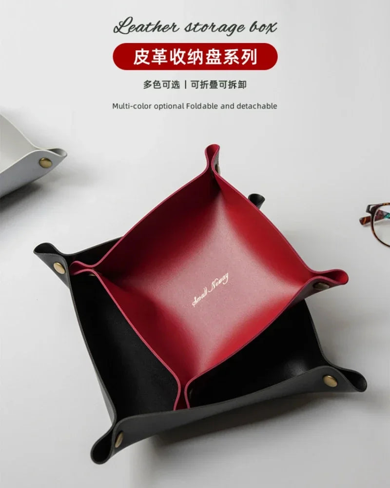 Nordic Leather Desktop Storage Tray Pu Leather Jewelry Cosmetic Key Storage Tray Desktop Folding Organizer Storage Box For Home