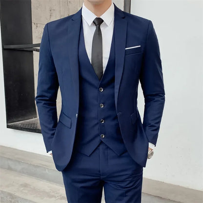 S-7XL Suit (Blazer+ Vest + Trousers) Men's Fashionable Gentleman Business Banquet Korean-style Formal Dress Casual Wedding Suit