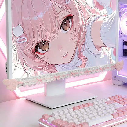 Bow Lace Cute Table Screen Decorative Computer Monitor Decorative Stickers Gaming Room Frame Display Screen Decorative Ornaments