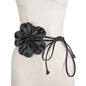 Bohemian PU Leather Waist Belt - Large Flower Tie Wrap Sash with Bow for Dress Decoration