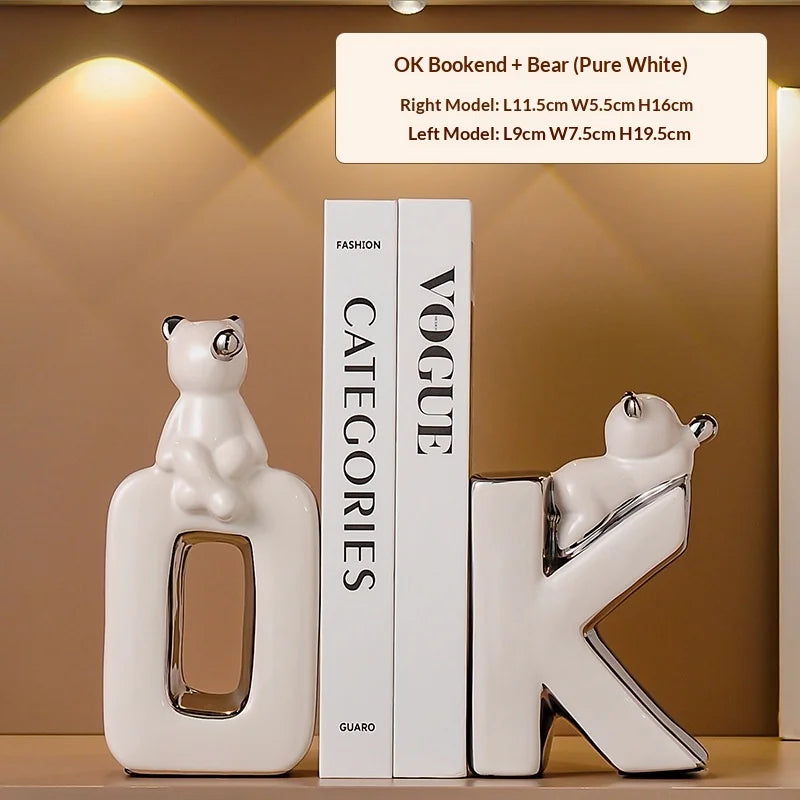 Modern  Ceramic Human Figure Bookends Sculpture Decor Book Holder For Nightstand TV Cabinet Wine Rack Office Desktop Home