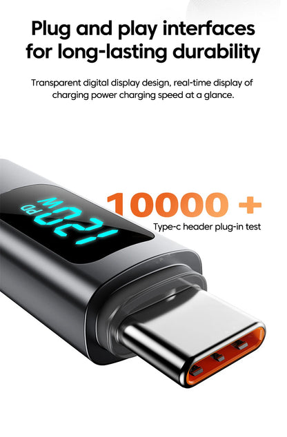 120W Spring Cable USB Type C To Type C Fast Charging LED Digital Display For iPhone 15 16 Samsung Huawei USB C To USB C Cable