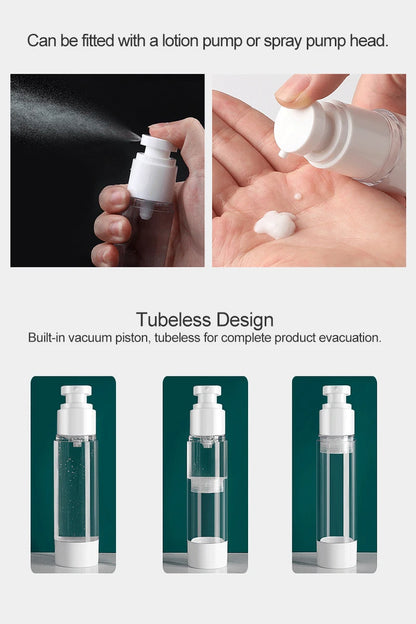 15/30/50/100ML Clear Airless Cosmetic Cream Pump Bottle Refillable Vacuum Dispenser Spray Lotion Bottle for Travel Makeup Contai