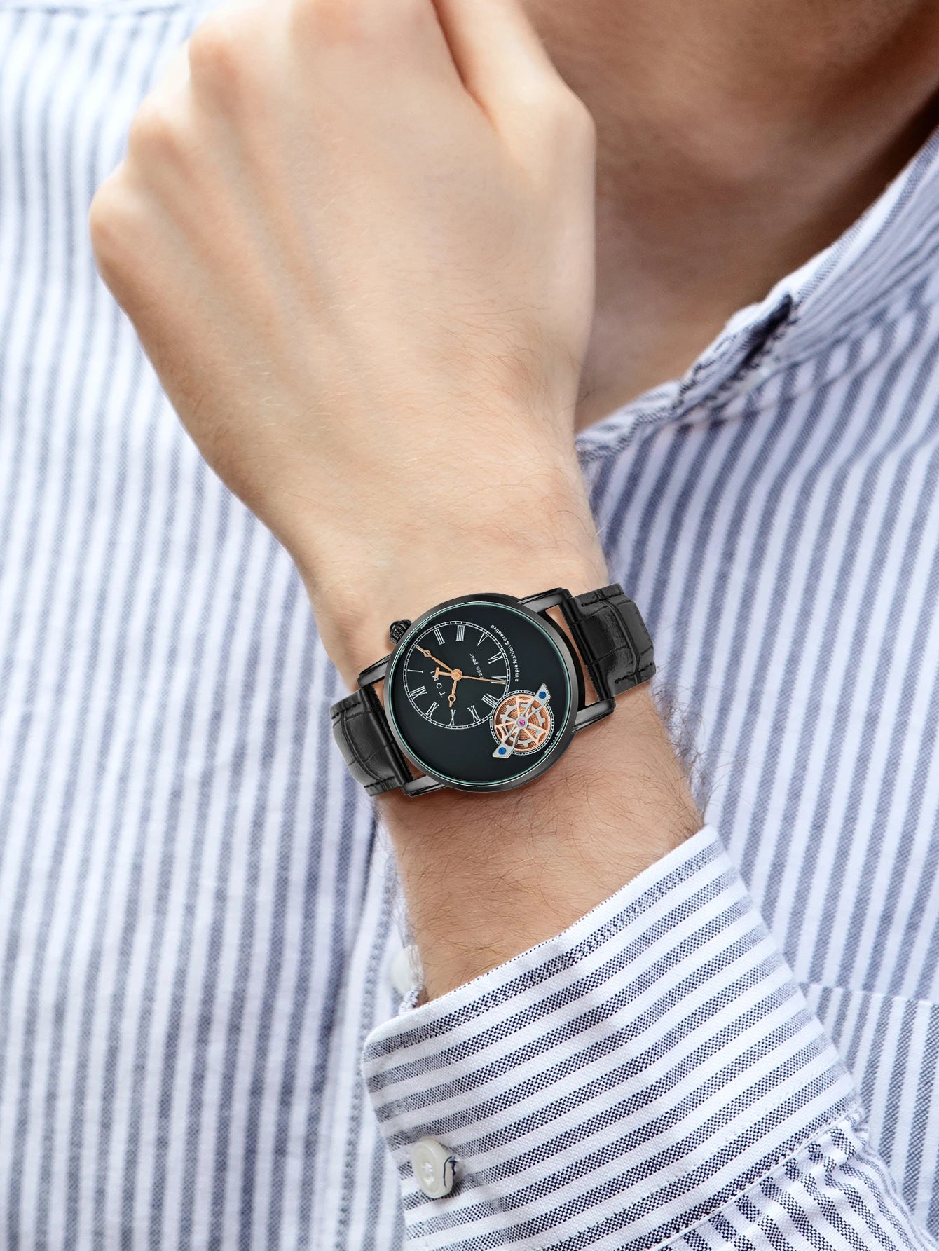 TOMI Set Gift Box Luxury and Fashionable Men's Quartz Watch Leisure Calendar Double Strap Quartz Watch Festival Gift
