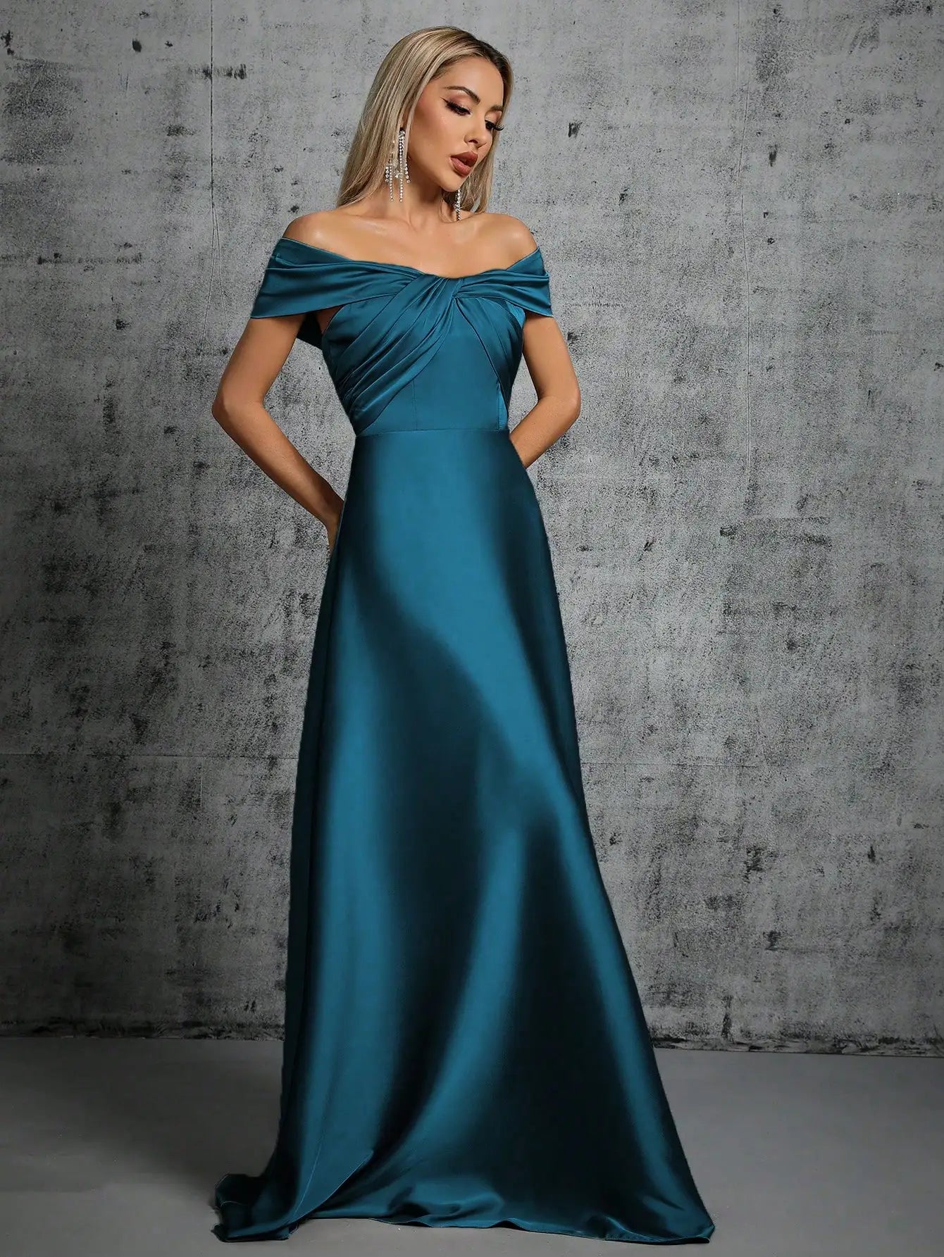 Mgiacy Line neck irregular cross pleated satin gown ball dress Party dress bridesmaid dress