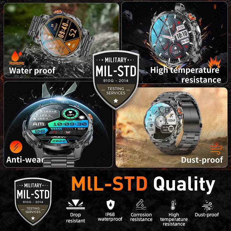LIGE 2026 Nowy Wojskowy Smartwatch Męski Bateria 1000mAh Wodoodporny 5ATM GPS Rozmowy Bluetooth Wyświetlacz AMOLED Sportowy Smartwatch dla Mężczyzn