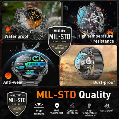 LIGE 2026 Nowy Wojskowy Smartwatch Męski Bateria 1000mAh Wodoodporny 5ATM GPS Rozmowy Bluetooth Wyświetlacz AMOLED Sportowy Smartwatch dla Mężczyzn