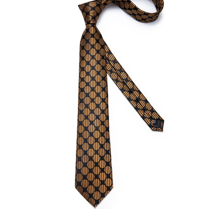 Fashion Men Tie Luxury Gold Black Dot Striped Paisley Silk Wedding Tie For Men DiBanGu Designer Hanky Cufflinks Gift Tie Set