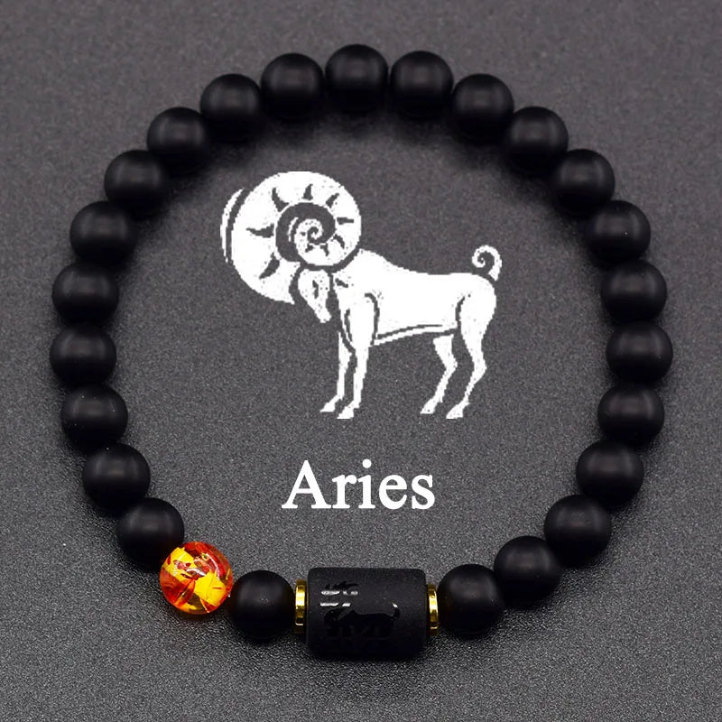 12 Zodiac Constellation Signs Bracelets for Men Women Real Natural Tiger Eye Stone Bead Bracelet Leo Taurus Charm Couple Jewelry