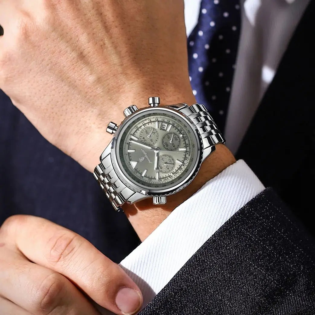 POEDAGAR Luxury Fashion Men Watch Stainless Steel Waterproof Luminous Quartz Male Clock Date Chronograph Military Men's Watches