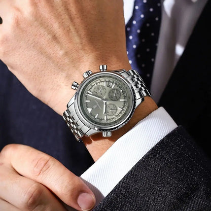 POEDAGAR Luxury Fashion Men Watch Stainless Steel Waterproof Luminous Quartz Male Clock Date Chronograph Military Men's Watches