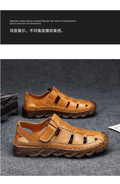 Large Size Summer New Men's Beach Sandals Outdoor Casual Leather Bag Head Wear-resistant Breathable Men's Shoes