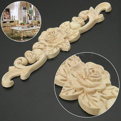 Natural Floral Wooden Carved Applique Wooden Figurines Crafts Corner Frame Appliques Frame Wall Door Furniture Woodcarving Decor