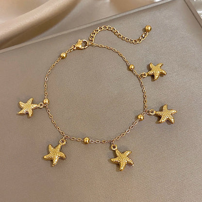 Fashion Gold Plated Stainless Steel Chain Bracelet for Women Cute Star Heart Cherry Tassel Charms Bracelets Waterproof Jewelry