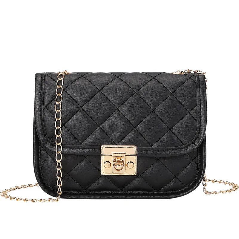 New personalized diamond grid women's bag, fashionable single shoulder cover lock small square bag, elegant and simple chain bag