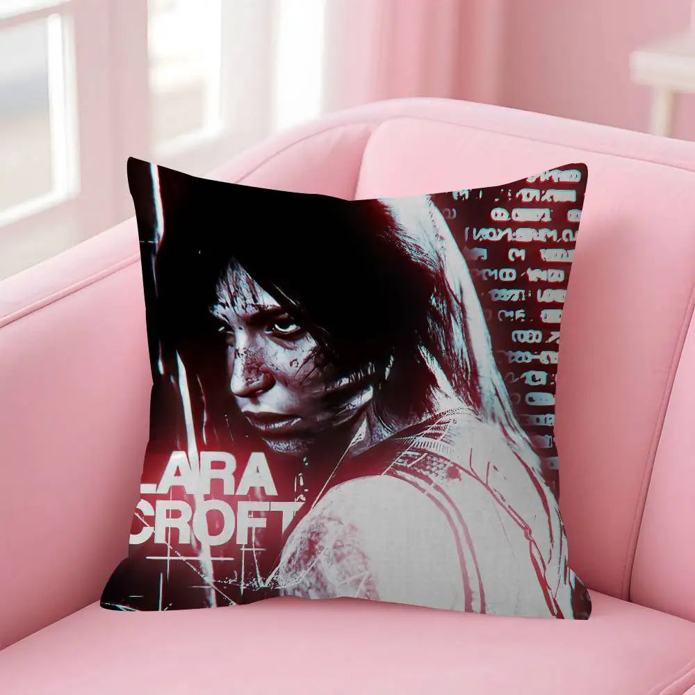 Lara Croft Tomb Raider game Double-sided Printed pillow cover Short plush Suitable living room bedrooms sofa throw cushion cover