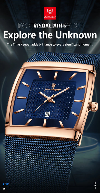 POEDAGAR Original Luxury Men's Wristwatch Stainless Steel Mesh Waterproof Luminous Date Man Watch Fashion Quartz Watches For Men