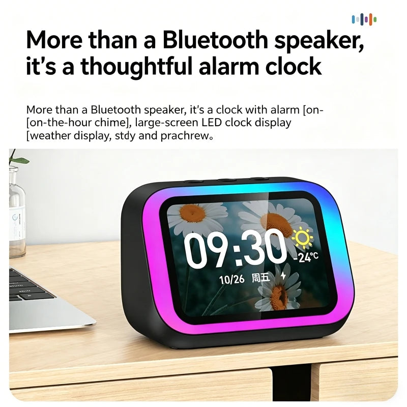 AI Voice Assistant Bluetooth Speaker With RGB Color Lighting Alarm Clock LED Screen Weather Clock Display Electronic Speaker
