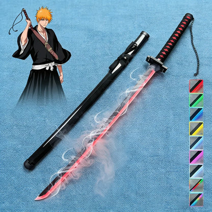 40inch Kurosaki Ichigo Katana Bleach Real Size LED Mist Katana Smoke Effect Modes Anime Cosplay Prop Knife Unsharp Toy Gift