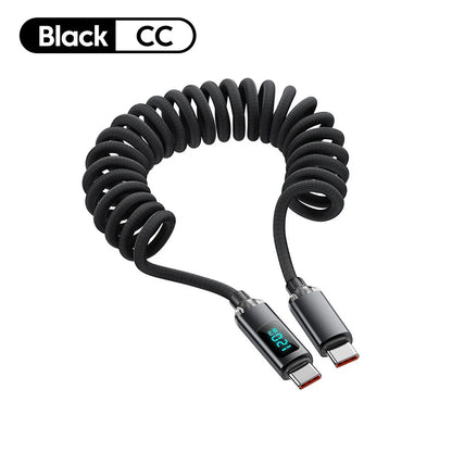 120W Spring Cable USB Type C To Type C Fast Charging LED Digital Display For iPhone 15 16 Samsung Huawei USB C To USB C Cable