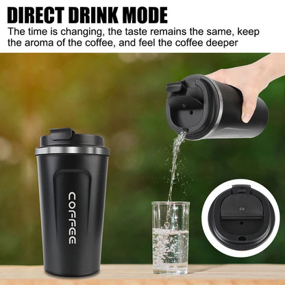 Thermo Cafe Coffee Mug Car Thermos, 380/510ml Leak-Proof Travel Cup for Tea Water Coffee, Double Stainless Steel