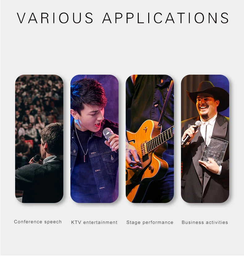 Wireless Microphone Handheld Dual Channels UHF Fixed Frequency Dynamic Mic For Karaoke Wedding Party Band Church Show
