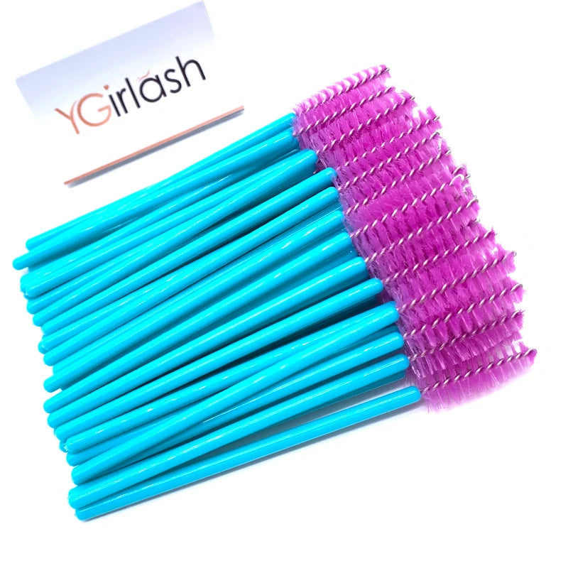50 Pcs Shiny Crystal Eyelash Applicator Disposable Diamond Handle Nylon Two Colors Mascara Wands Spoolies Pink Brushes
