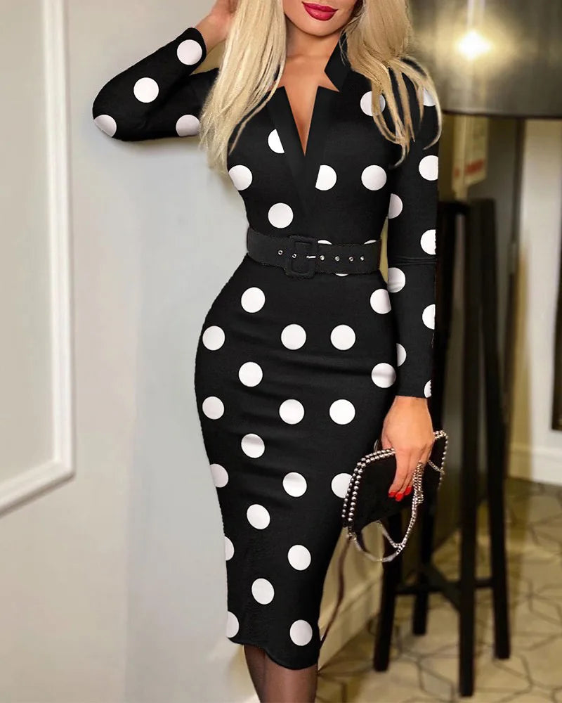 Elegant Print V Neck Dress with Belted Short Sleeve for Women Spring Summer Casual Chic Women's Clothing