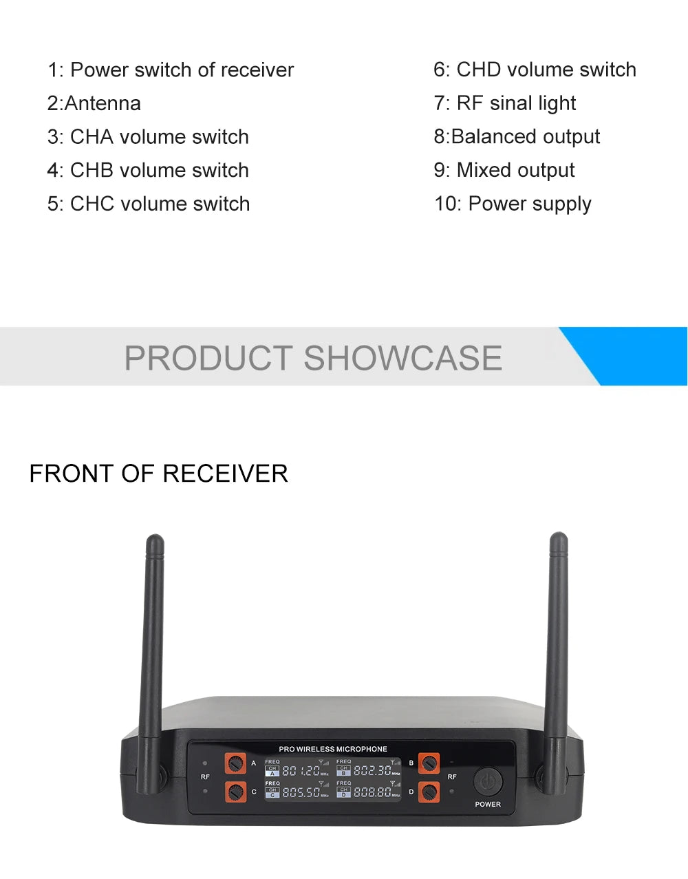 Wireless Microphone Handheld 4 Channel UHF Fixed Frequency Dynamic Microphone For Karaoke Wedding Party Band Church Performance