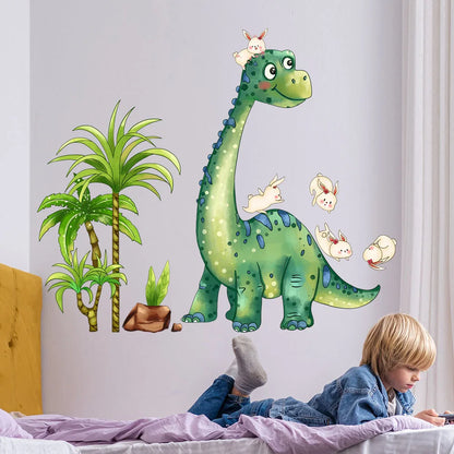 Green Dinosaur Rabbit Wall Stickers Are Interesting Home Decorations Used For Living Room And Bedroom Decoration