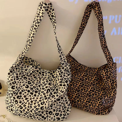 Female Leopard Print Messenger Bag Modern Shoulder Canvas Bag Student Diagonal Large Capacity Straddle Bag