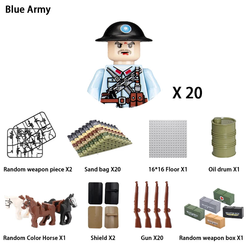 WWII Infantry Military Soldier War National Army Mini Gun armament Models Building Blocks Building Blocks Toys for Kids
