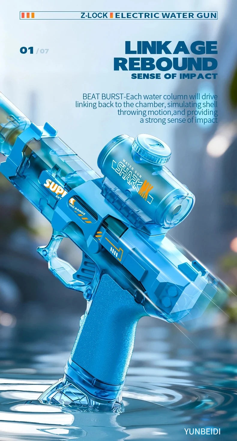 Electric Water Gun Simulation Shooting Water Gun with Recoil Flash Function Summer Outdoor Beach Game Toys Children Adults Gifts